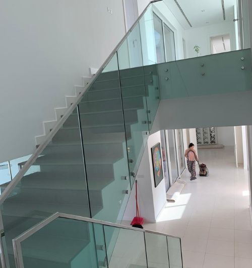 Office stair side glass and aluminum work in Business Bay Dubai